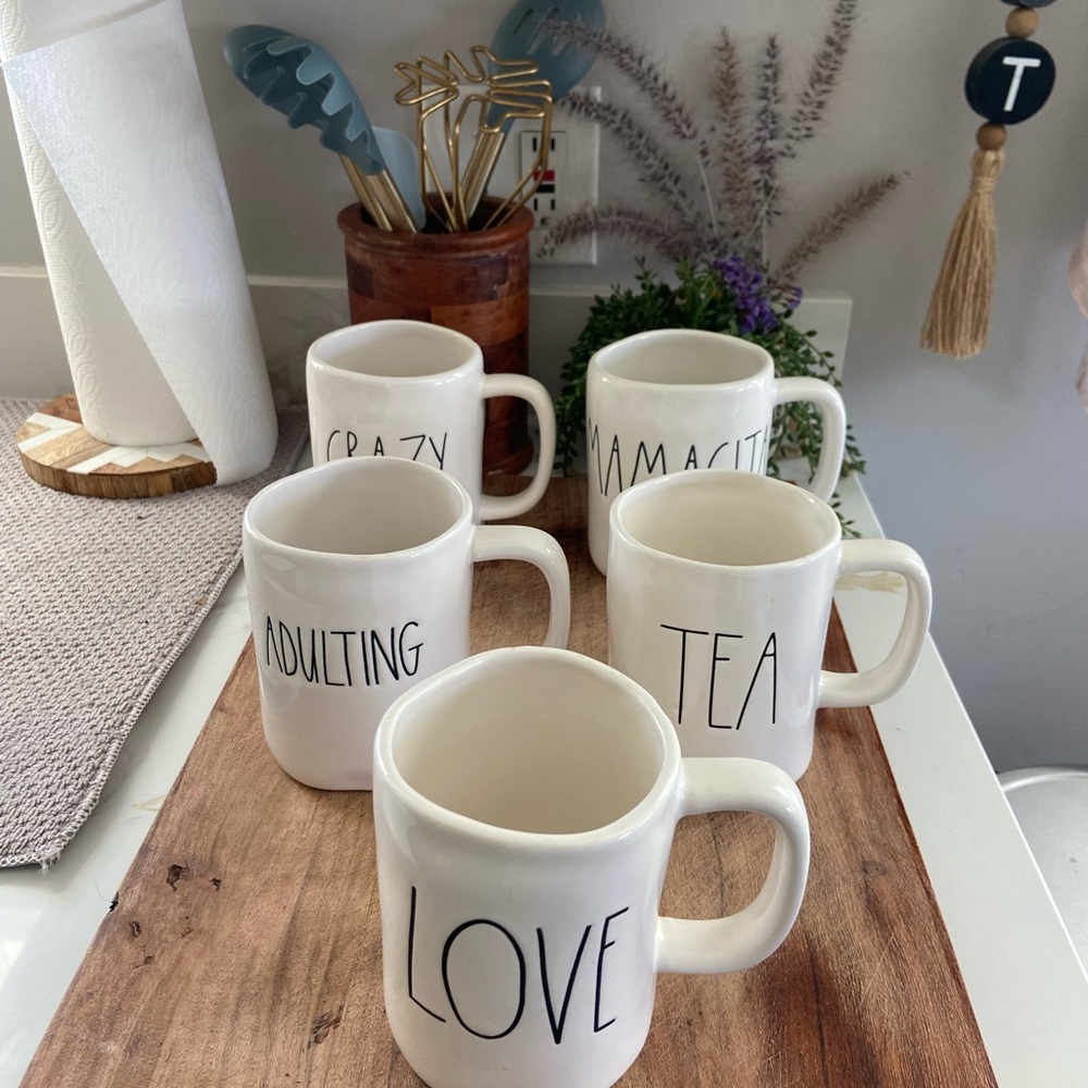 Rae Dunn White and Black Ceramic Mugs Minimalist Dining Set